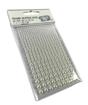MW Halvperler selvklæb. hvid mix str. akryl