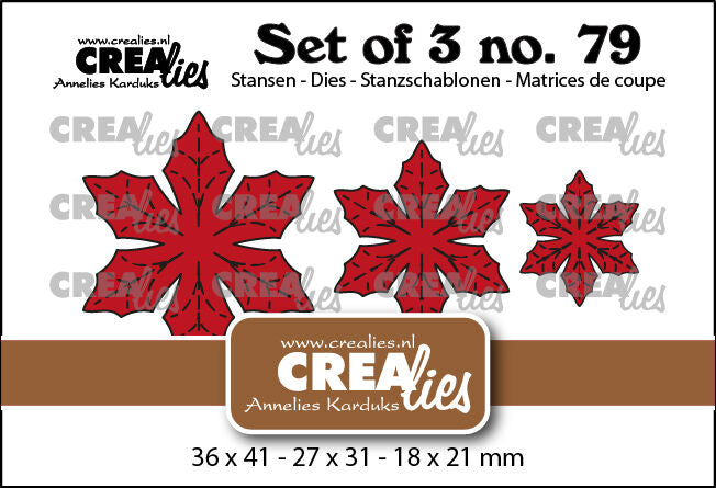 Set of 3 no. 79, Solid Flowers 33 Poinsettia with veins