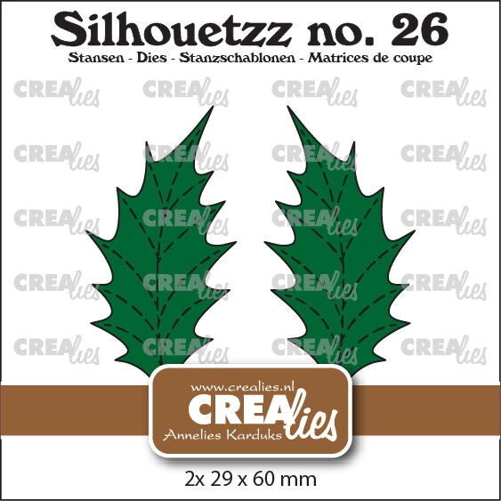 Silhouetzz dies no. 26, Leaves 22 Solid Holly Leaf big with stitch and mirror image