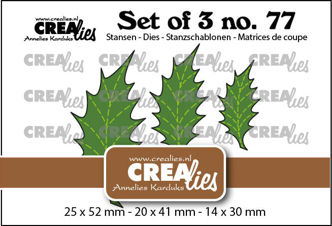 Set of 3 no. 77, Leaves 22 Solid Holly Leafs with stitchline