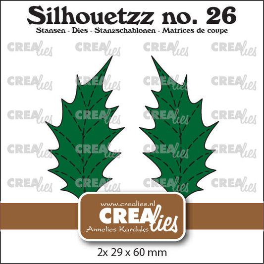Silhouetzz dies no. 26, Leaves 22 Solid Holly Leaf big with stitch and mirror image